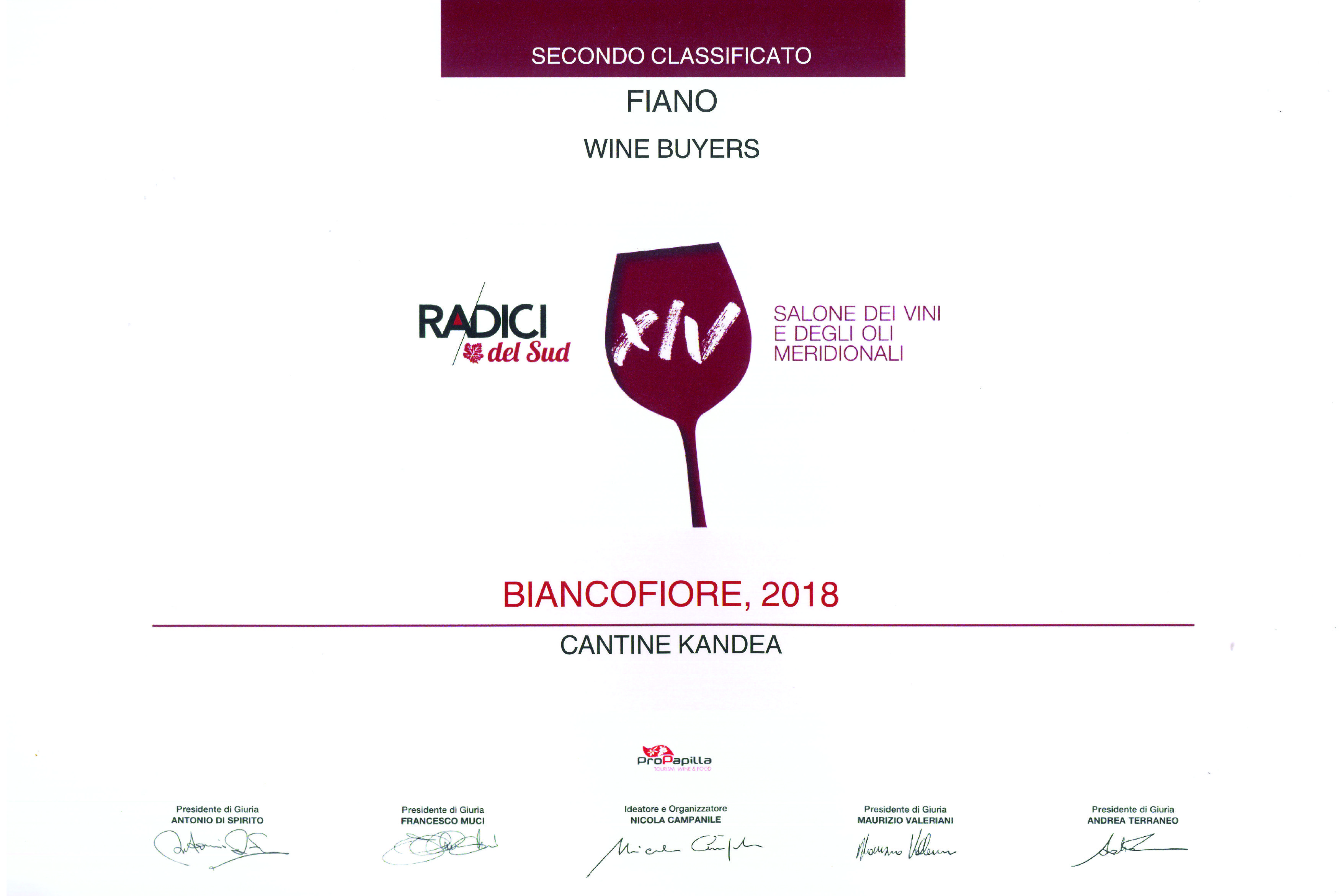 BIANCOFIORE 2018 - 2° vino premiato RADICI 2019