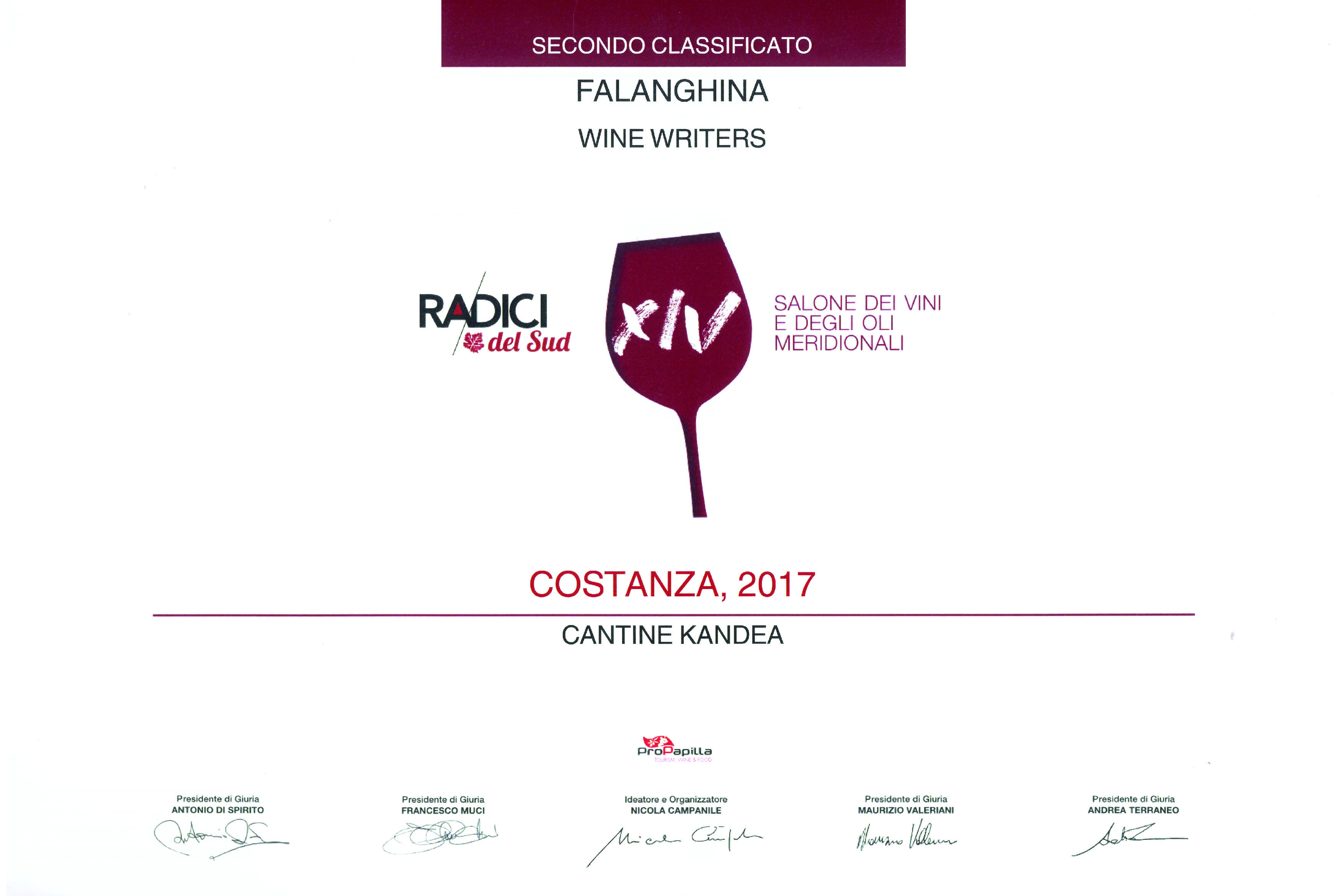 COSTANZA 2017 - 3° vino premiato RADICI 2019